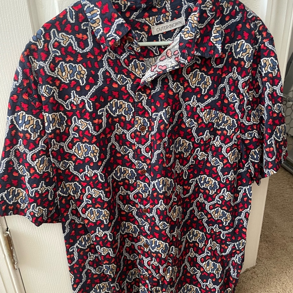 Outerknown Red And Blue Abstract Pattern Shirt - image 1